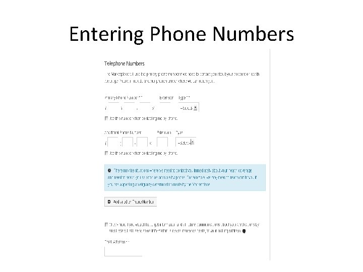 Entering Phone Numbers Entering Phone Numbers