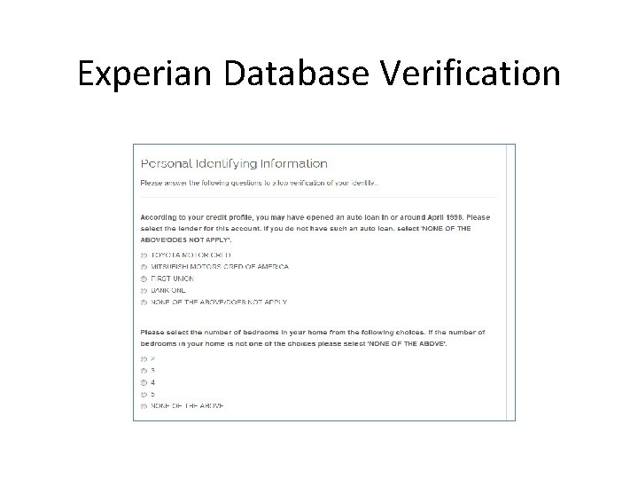 Experian Database Verification Experian Database Verification
