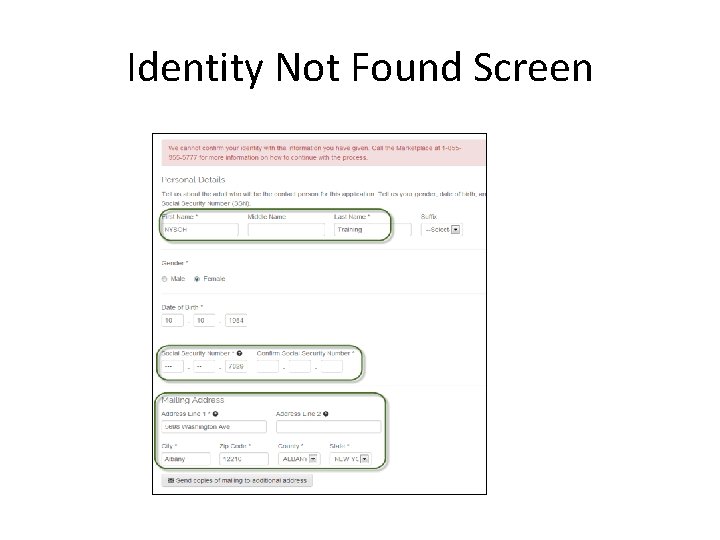 Identity Not Found Screen Identity Not Found Screen