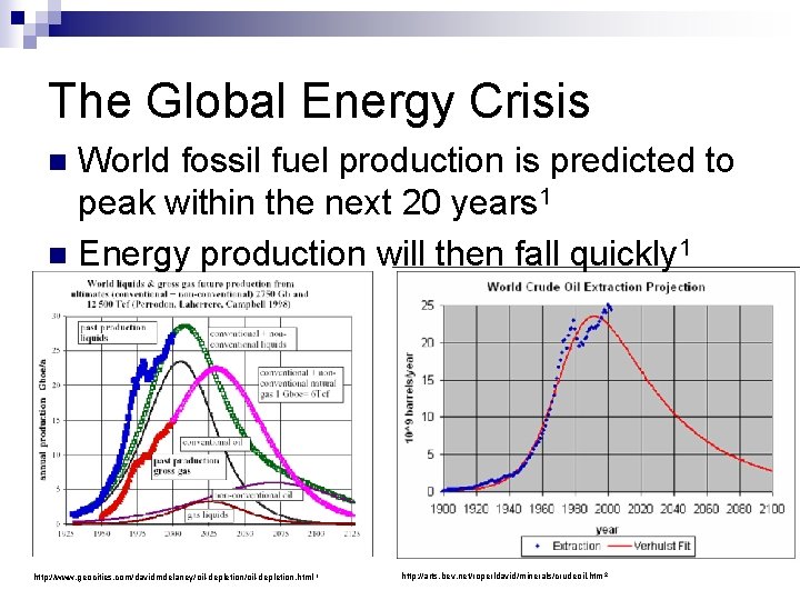 The Global Energy Crisis World fossil fuel production is predicted to peak within the