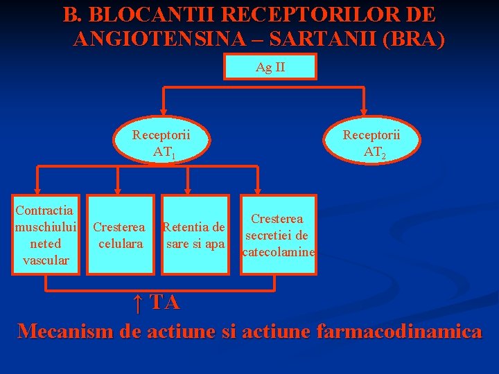 B. BLOCANTII RECEPTORILOR DE ANGIOTENSINA – SARTANII (BRA) Ag II Receptorii AT 1 Contractia