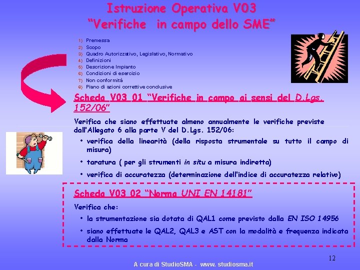 Istruzione Operativa V 03 “Verifiche in campo dello SME” 1) Premessa 2) Scopo 3) Istruzione Operativa V 03 “Verifiche in campo dello SME” 1) Premessa 2) Scopo 3)