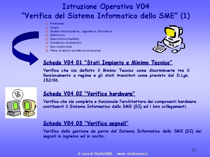 Istruzione Operativa V 04 “Verifica del Sistema Informatico dello SME” (1) 1) Premessa 2) Istruzione Operativa V 04 “Verifica del Sistema Informatico dello SME” (1) 1) Premessa 2)
