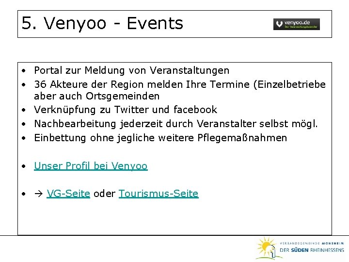 5. Venyoo - Events • Portal zur Meldung von Veranstaltungen • 36 Akteure der