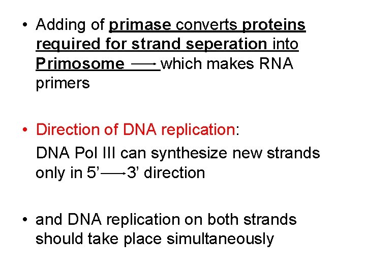  • Adding of primase converts proteins required for strand seperation into Primosome which