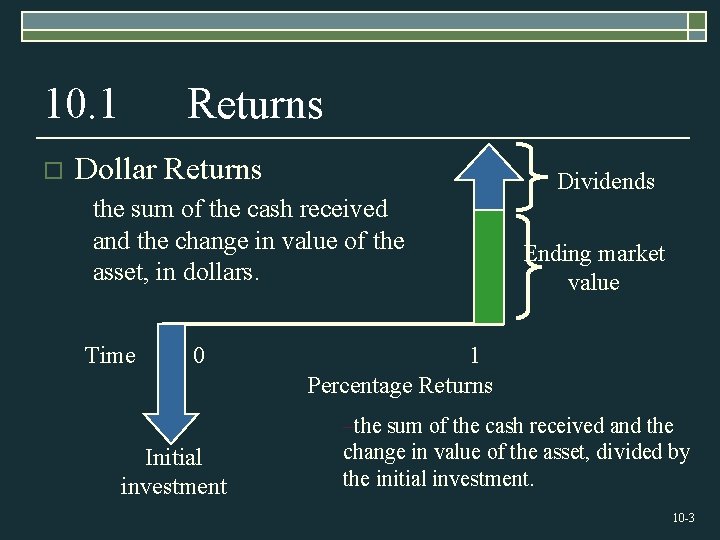 10. 1 o Returns Dollar Returns Dividends the sum of the cash received and