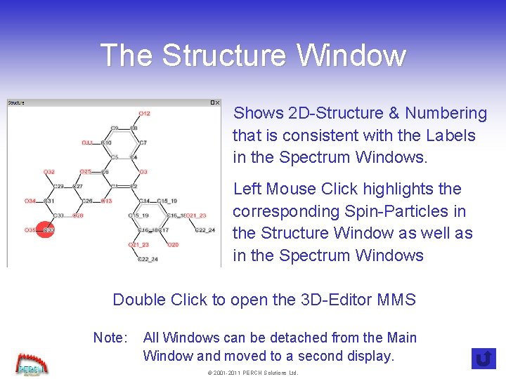 The Structure Window Shows 2 D-Structure & Numbering that is consistent with the Labels
