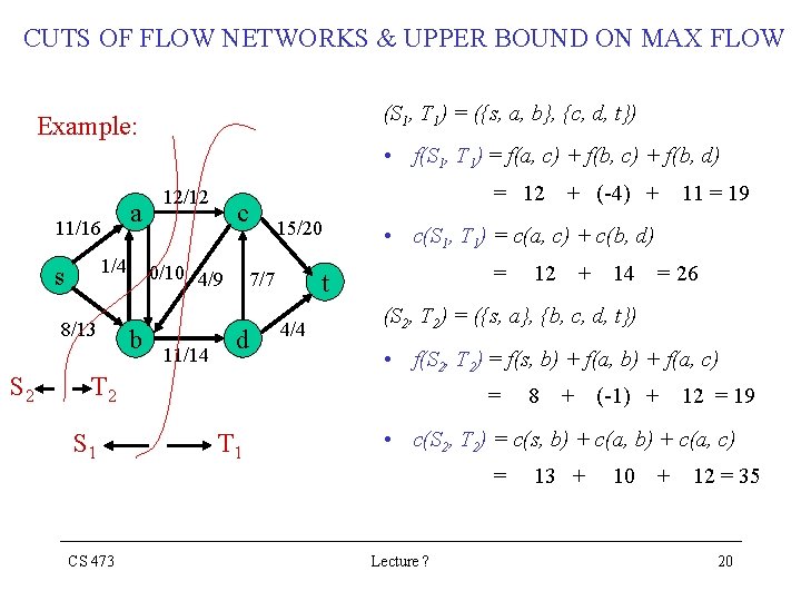 CUTS OF FLOW NETWORKS & UPPER BOUND ON MAX FLOW (S 1, T 1) CUTS OF FLOW NETWORKS & UPPER BOUND ON MAX FLOW (S 1, T 1)