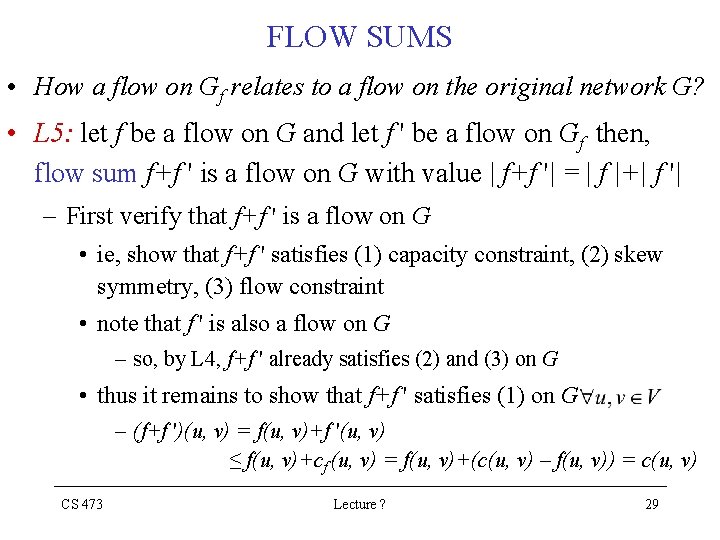 FLOW SUMS • How a flow on Gf relates to a flow on the FLOW SUMS • How a flow on Gf relates to a flow on the