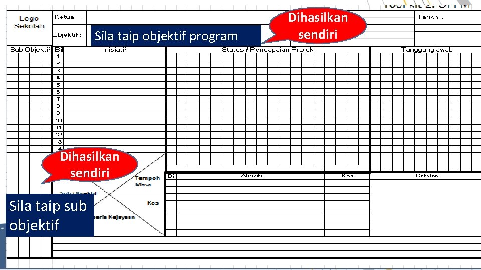 Sila taip objektif program Dihasilkan sendiri Sila taip sub objektif Dihasilkan sendiri 