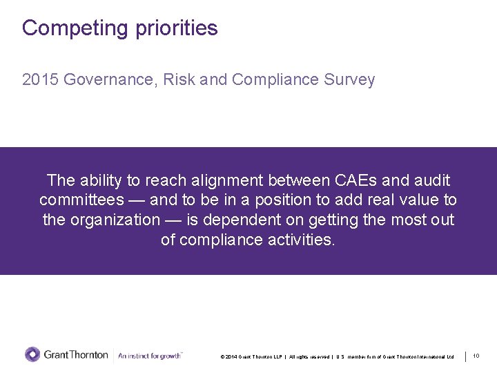 Competing priorities 2015 Governance, Risk and Compliance Survey The ability to reach alignment between Competing priorities 2015 Governance, Risk and Compliance Survey The ability to reach alignment between