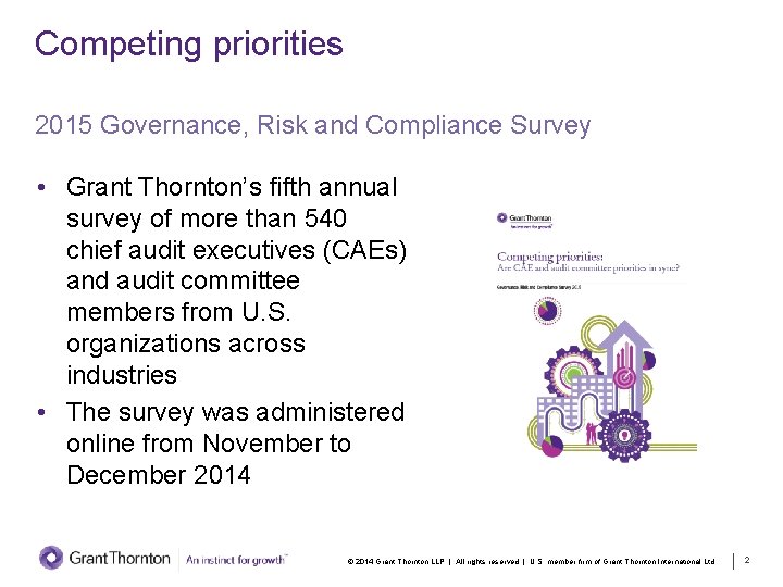 Competing priorities 2015 Governance, Risk and Compliance Survey • Grant Thornton’s fifth annual survey Competing priorities 2015 Governance, Risk and Compliance Survey • Grant Thornton’s fifth annual survey