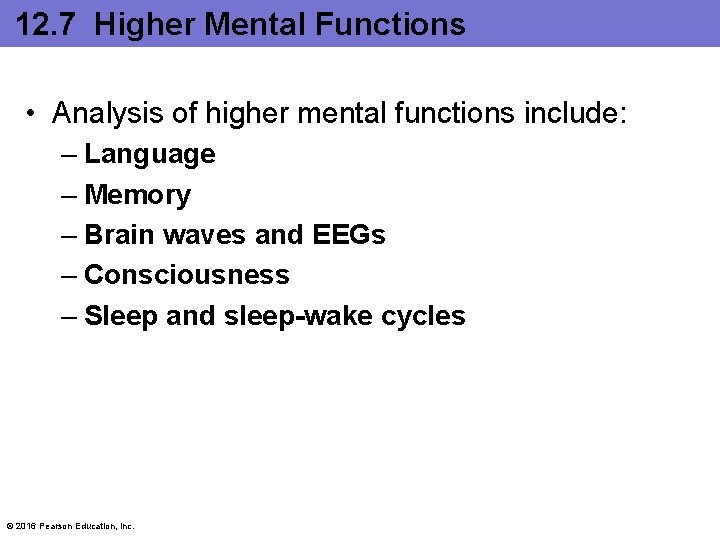 12. 7 Higher Mental Functions • Analysis of higher mental functions include: – Language 12. 7 Higher Mental Functions • Analysis of higher mental functions include: – Language