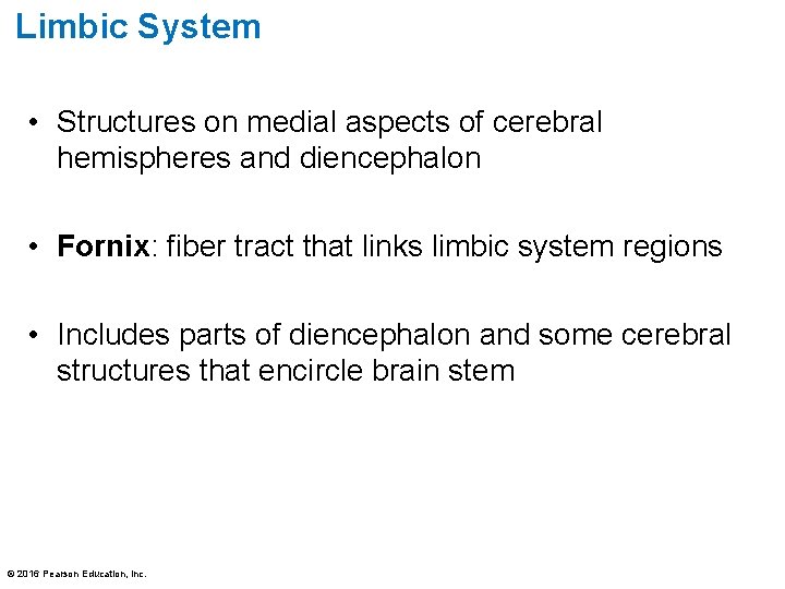 Limbic System • Structures on medial aspects of cerebral hemispheres and diencephalon • Fornix: Limbic System • Structures on medial aspects of cerebral hemispheres and diencephalon • Fornix: