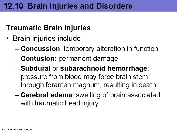 12. 10 Brain Injuries and Disorders Traumatic Brain Injuries • Brain injuries include: – 12. 10 Brain Injuries and Disorders Traumatic Brain Injuries • Brain injuries include: –