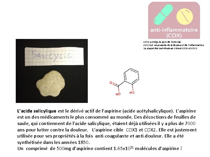 COX 1 protège la paroi de l’estomac COX 2 est responsable de la douleur