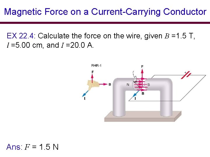 Magnetic Force on a Current-Carrying Conductor EX 22. 4: Calculate the force on the