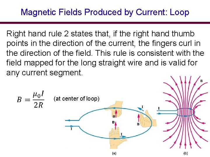 Magnetic Fields Produced by Current: Loop Right hand rule 2 states that, if the