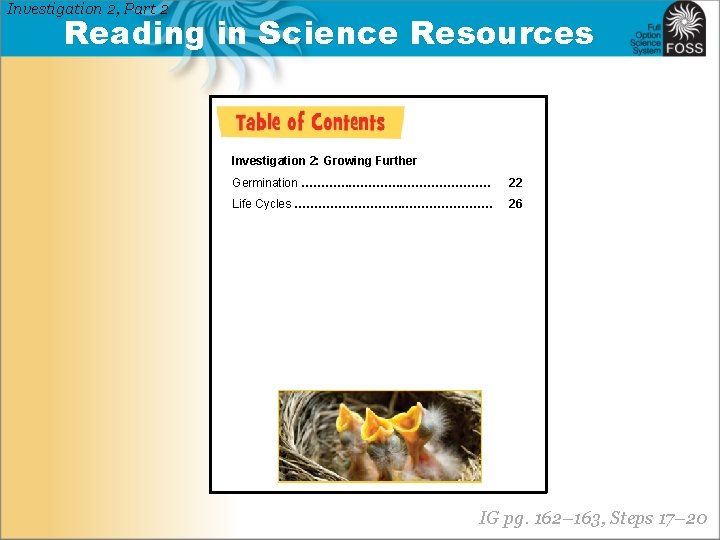 Investigation 2, Part 2 Reading in Science Resources Investigation 2: Growing Further Germination ………….