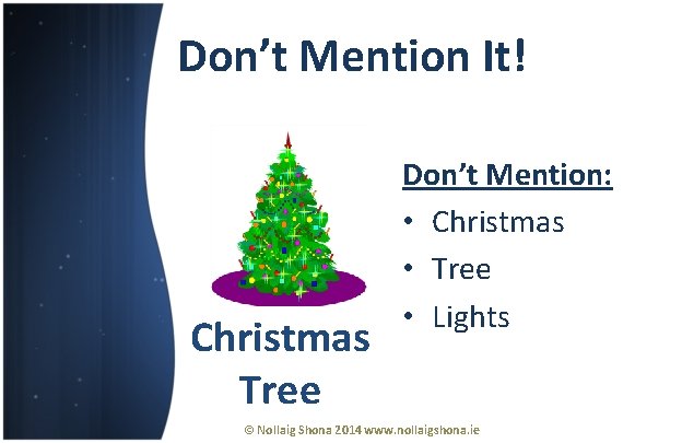 Don’t Mention It! Christmas Tree Don’t Mention: • Christmas • Tree • Lights ©