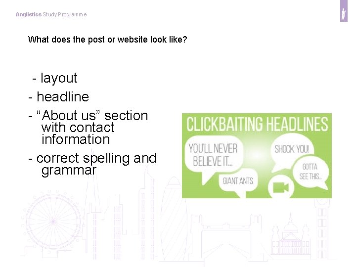 Anglistics Study Programme What does the post or website look like? - layout -