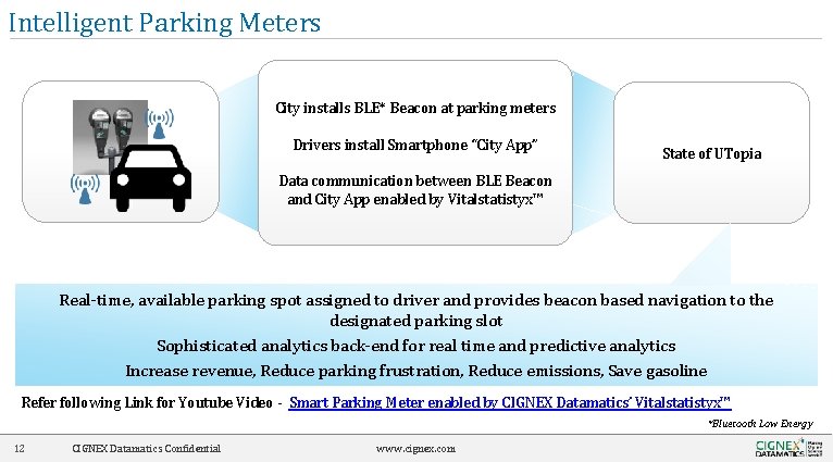 Intelligent Parking Meters City installs BLE* Beacon at parking meters Drivers install Smartphone “City