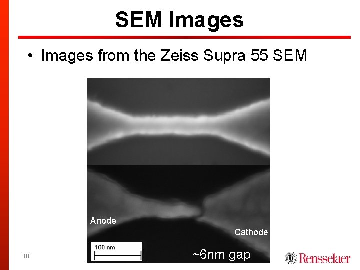 SEM Images • Images from the Zeiss Supra 55 SEM Anode Cathode 10 ~6