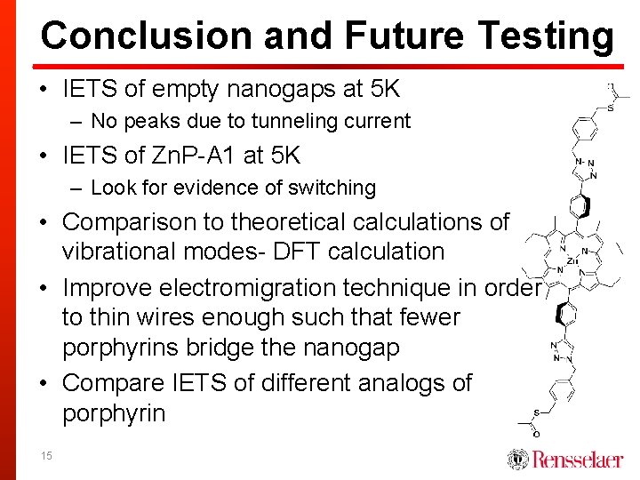 Conclusion and Future Testing • IETS of empty nanogaps at 5 K – No