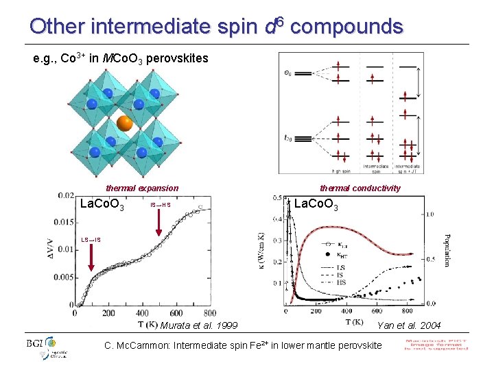 Other intermediate spin d 6 compounds e. g. , Co 3+ in MCo. O