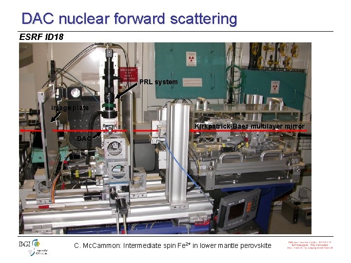 DAC nuclear forward scattering ESRF ID 18 PRL system image plate Kirkpatrick-Baez multilayer mirror