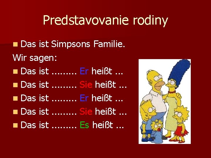 Predstavovanie rodiny n Das ist Simpsons Familie. Wir sagen: n Das ist. . .