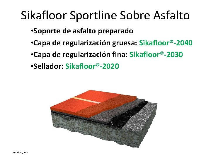 Sikafloor Sportline Sobre Asfalto • Soporte de asfalto preparado • Capa de regularización gruesa: