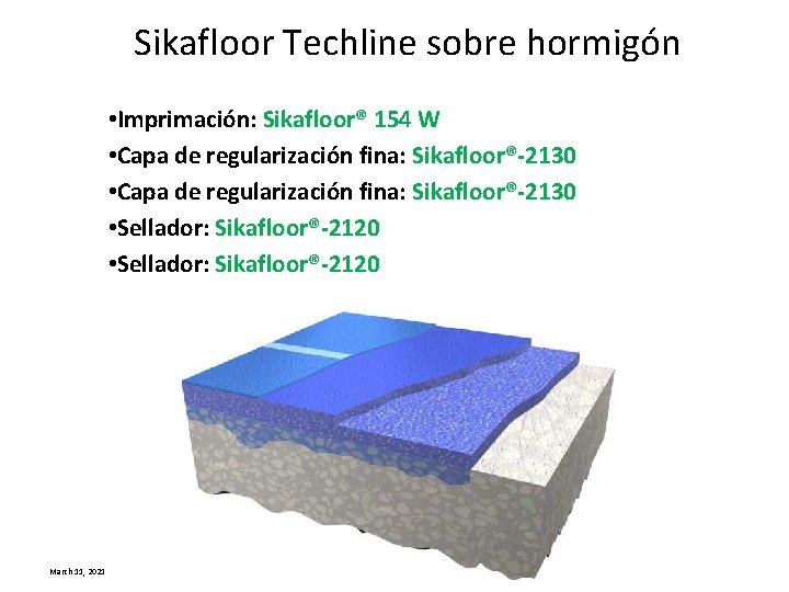 Sikafloor Techline sobre hormigón • Imprimación: Sikafloor® 154 W • Capa de regularización fina: