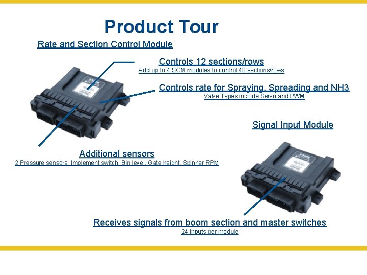 Product Tour Rate and Section Control Module Controls 12 sections/rows Add up to 4