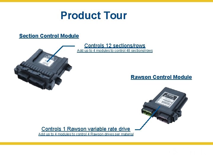 Product Tour Section Control Module Controls 12 sections/rows Add up to 4 modules to