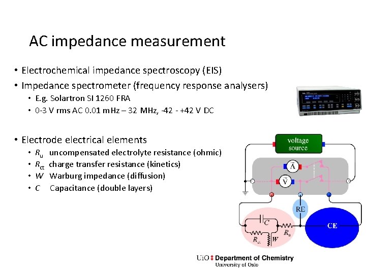 AC impedance measurement • Electrochemical impedance spectroscopy (EIS) • Impedance spectrometer (frequency response analysers)