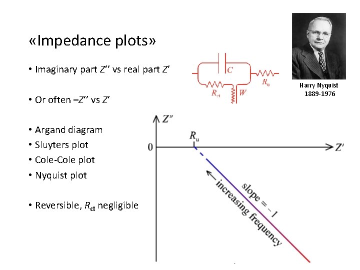  «Impedance plots» • Imaginary part Z’’ vs real part Z’ • Or often