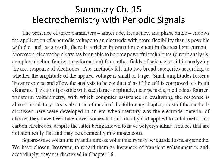 Summary Ch. 15 Electrochemistry with Periodic Signals 