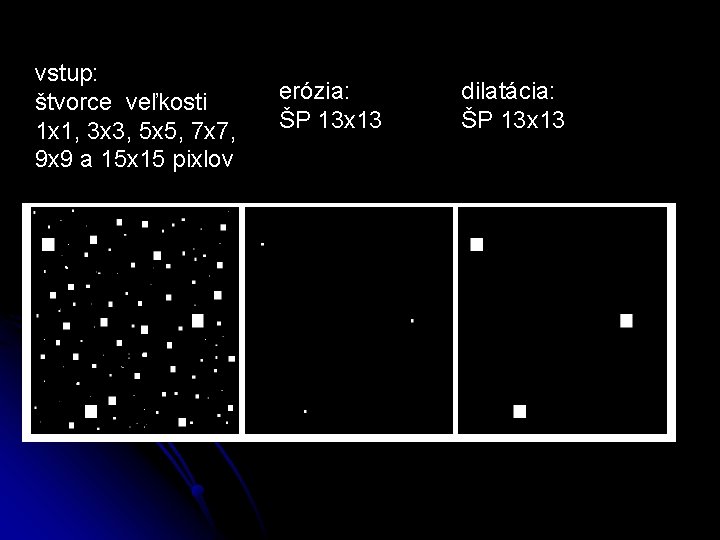 vstup: štvorce veľkosti 1 x 1, 3 x 3, 5 x 5, 7 x vstup: štvorce veľkosti 1 x 1, 3 x 3, 5 x 5, 7 x