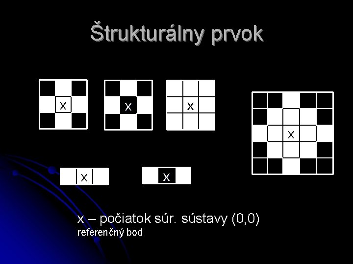 Štrukturálny prvok x x x x – počiatok súr. sústavy (0, 0) referenčný bod Štrukturálny prvok x x x x – počiatok súr. sústavy (0, 0) referenčný bod