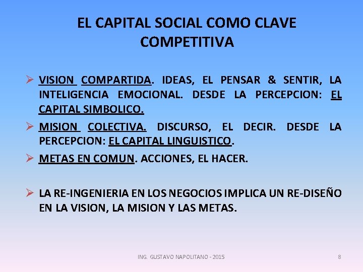 EL CAPITAL SOCIAL COMO CLAVE COMPETITIVA Ø VISION COMPARTIDA. IDEAS, EL PENSAR & SENTIR,