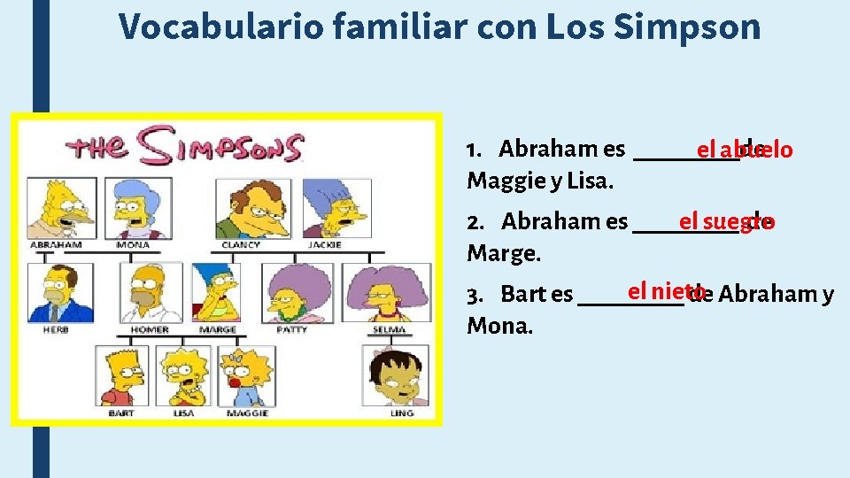 Vocabulario familiar con Los Simpson 1. Abraham es _____de el abuelo Maggie y Lisa.