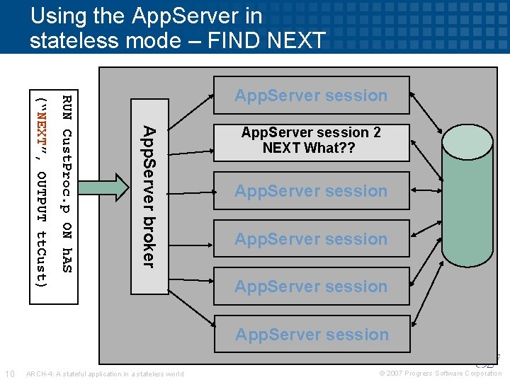 Using the App. Server in stateless mode – FIND NEXT App. Server broker RUN