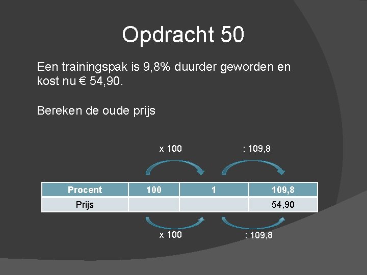 Opdracht 50 Een trainingspak is 9, 8% duurder geworden en kost nu € 54,