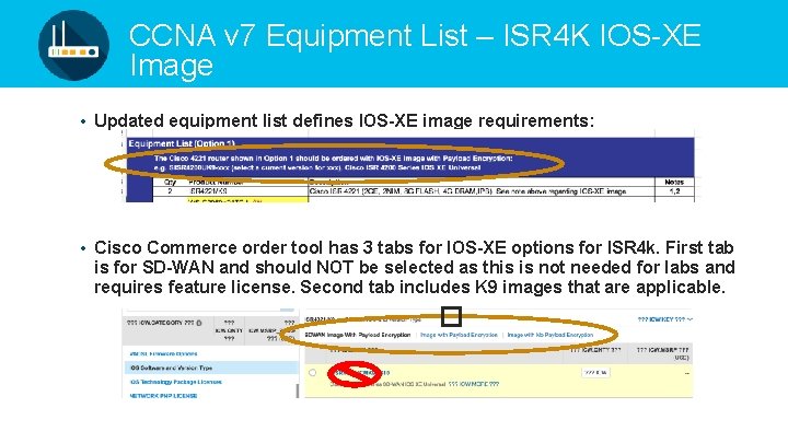 CCNA v 7 Equipment List – ISR 4 K IOS-XE Image • Updated equipment