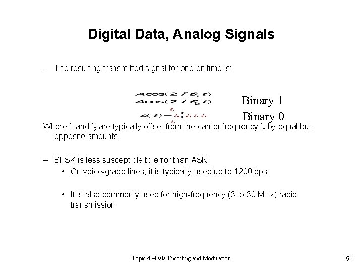 Digital Data, Analog Signals – The resulting transmitted signal for one bit time is: