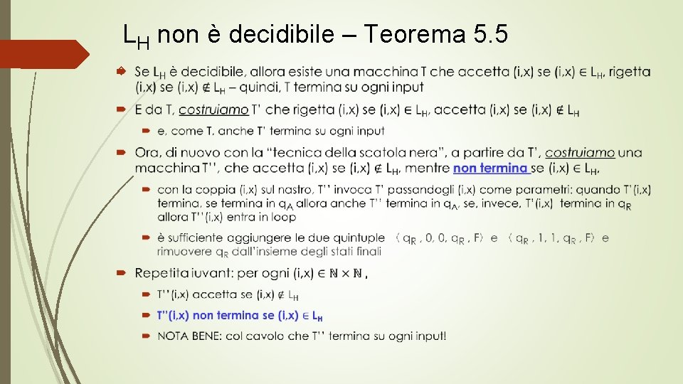 LH non è decidibile – Teorema 5. 5 