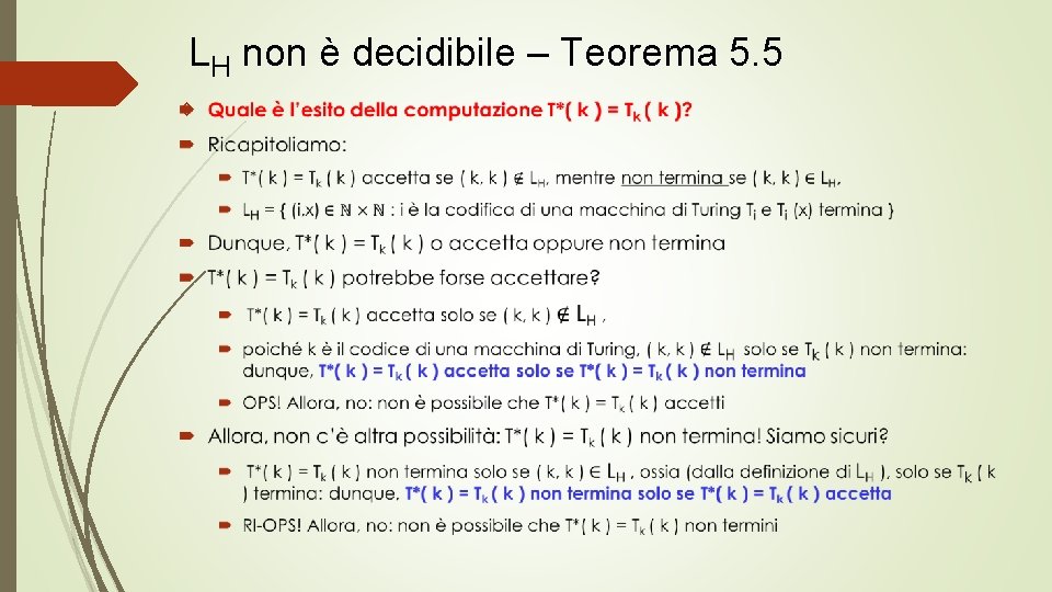 LH non è decidibile – Teorema 5. 5 