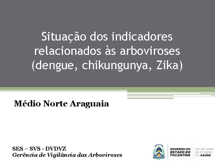 Situação dos indicadores relacionados às arboviroses (dengue, chikungunya, Zika) Médio Norte Araguaia SES –