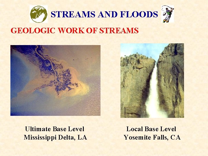 STREAMS AND FLOODS GEOLOGIC WORK OF STREAMS Ultimate Base Level Mississippi Delta, LA Local